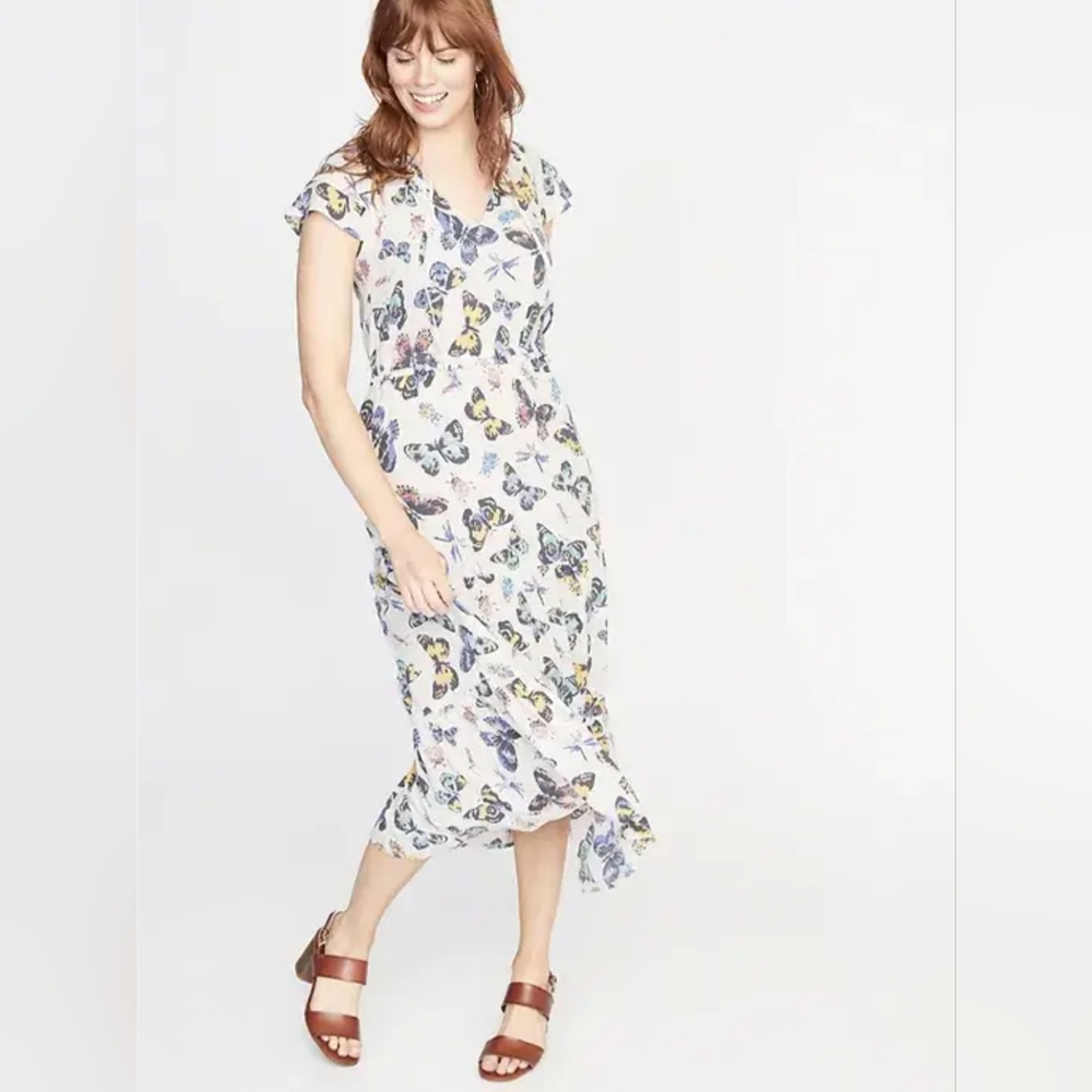 Old Navy Butterfly Print Maxi Dress Flutter Cap Sleeves